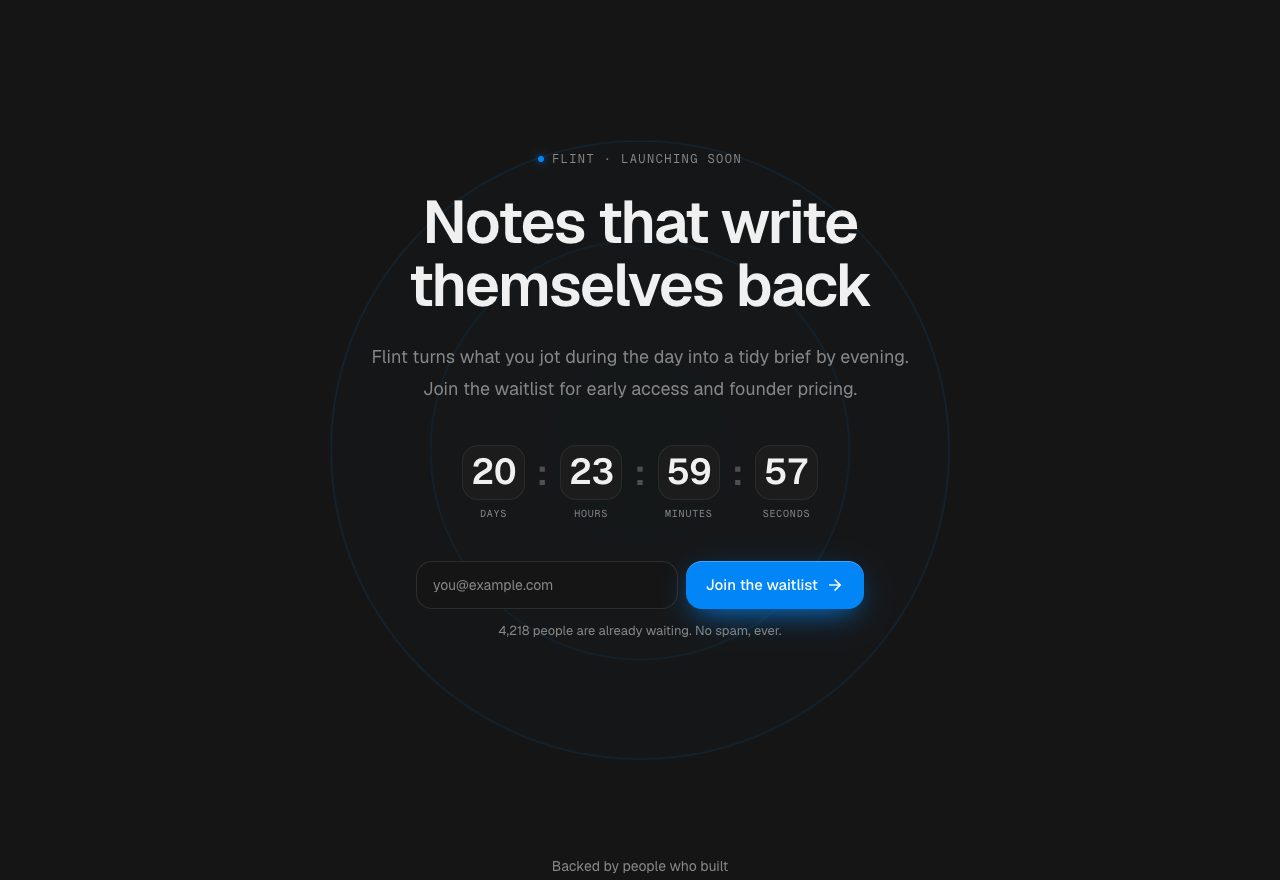 Flint: Waitlist Landing Page Template · Charcoal UI